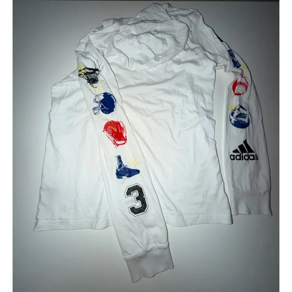 Adidas Boys Long Sleeve Cotton Jersey Hooded T-shirt Tee XL